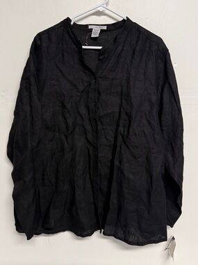 Jillian Jones black, long-sleeve Women’s 100% linen shirt Size 3X